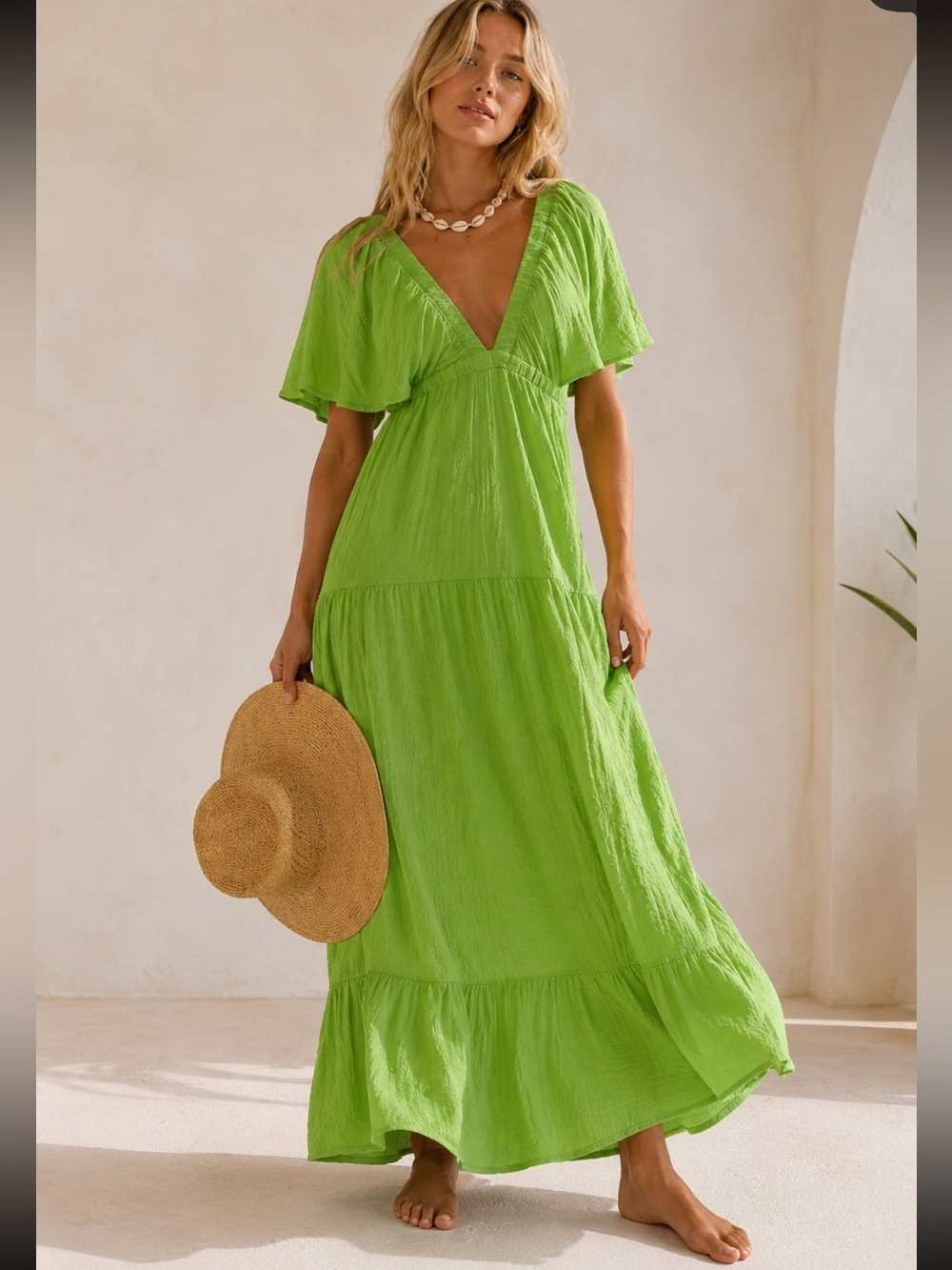 Free People FP Beach Bright Green La La Maxi Dress Size Small 8122